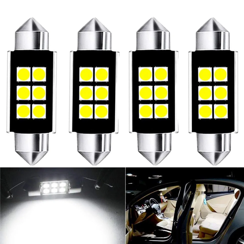 

4-Pack 36MM CAN-Bus 6418 6411 DE3425 C5W 3030 6 SMD White LED Bulb Festoon for Car Interior Dome Map License Plate Light 10V-24V