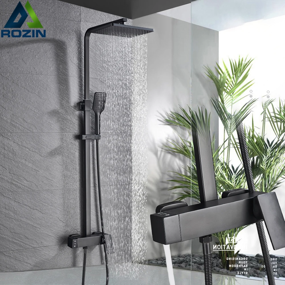 Матовый черный настенный смеситель для душа с дождевой насадкой ванной