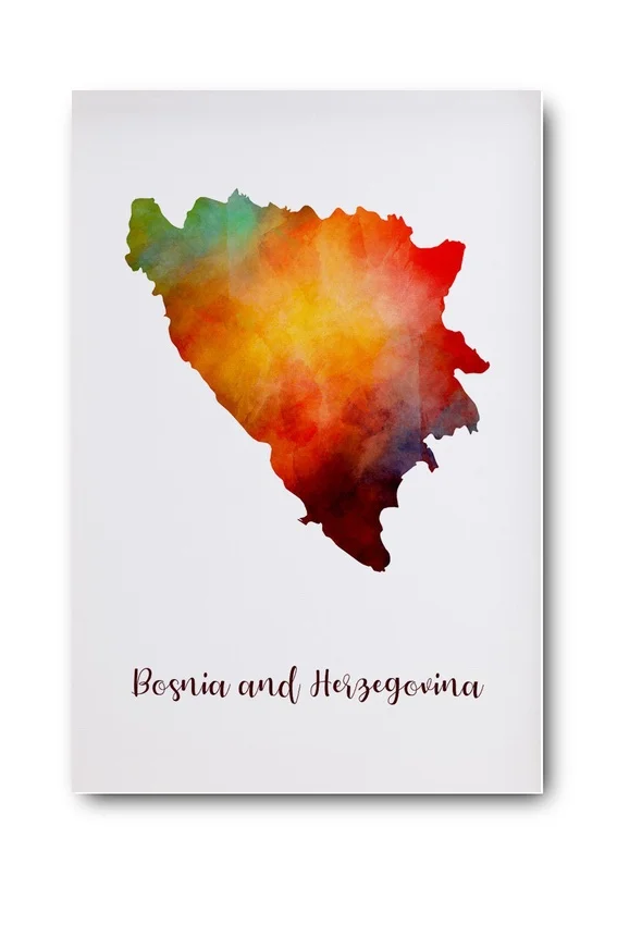 Bosnia and Herzegovina Map Poster Wall Art Decor Print Gift canvas watercolor poster | Painting &amp Calligraphy