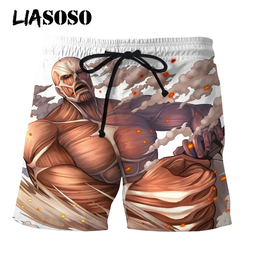 

LIASOSO Men's Anime Attack on Titan Cool Beach Fashion Shorts Muscle Ogre Boardshorts Casual 3D Print Boxer Shorts Street Trunks