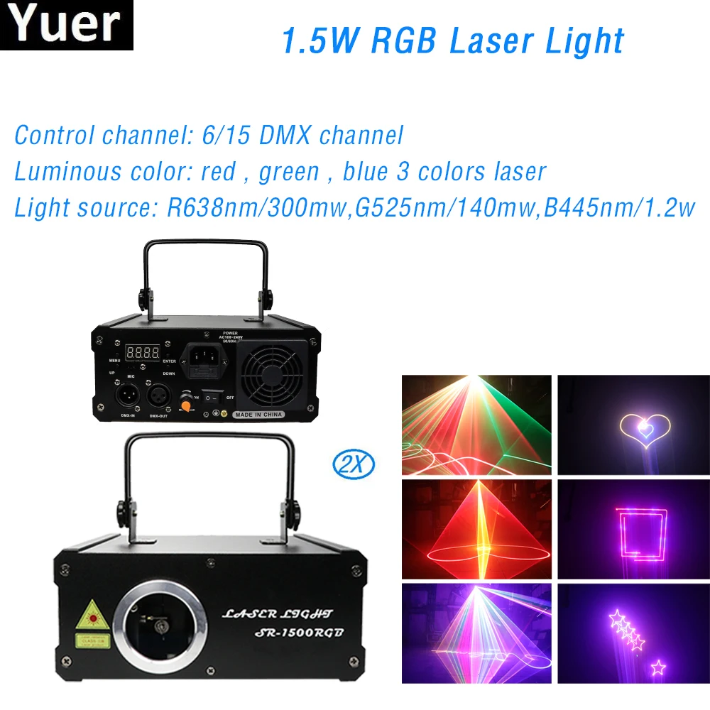 

Лазерный сценический сканер с RGB рисунком, 2 шт./лот, лазерный проектор на Рождество, 1,5 Вт, Лазерное освещение для дискотеки, управление сигна...