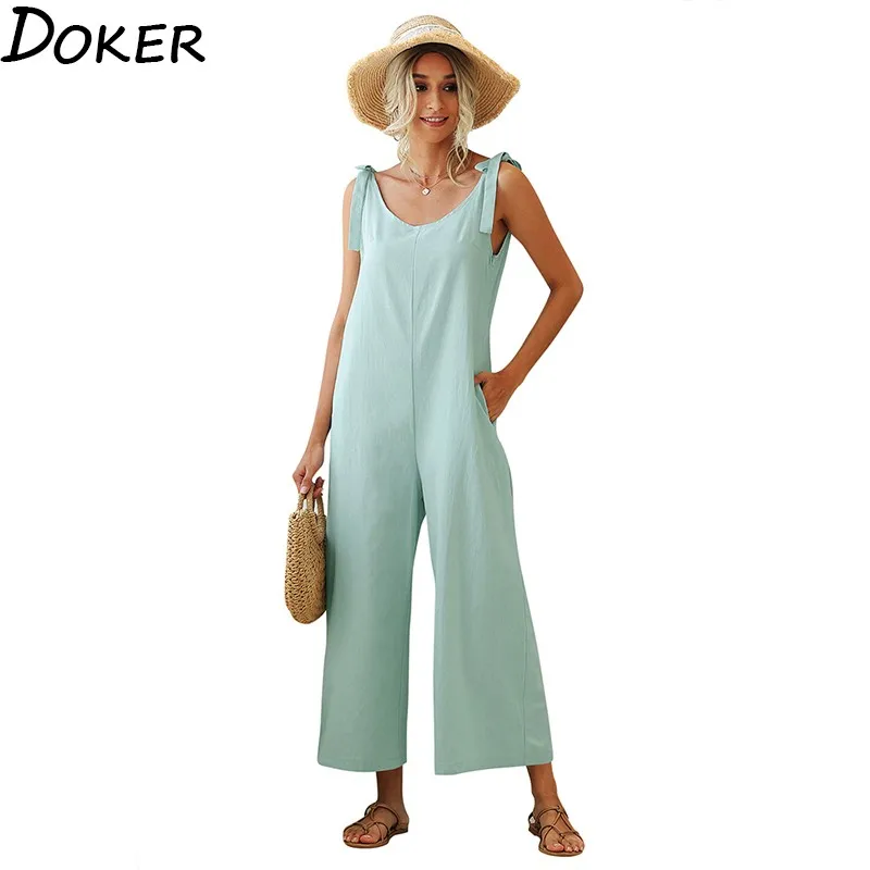 Женский Летний комбинезон с открытыми плечами без рукавов большие