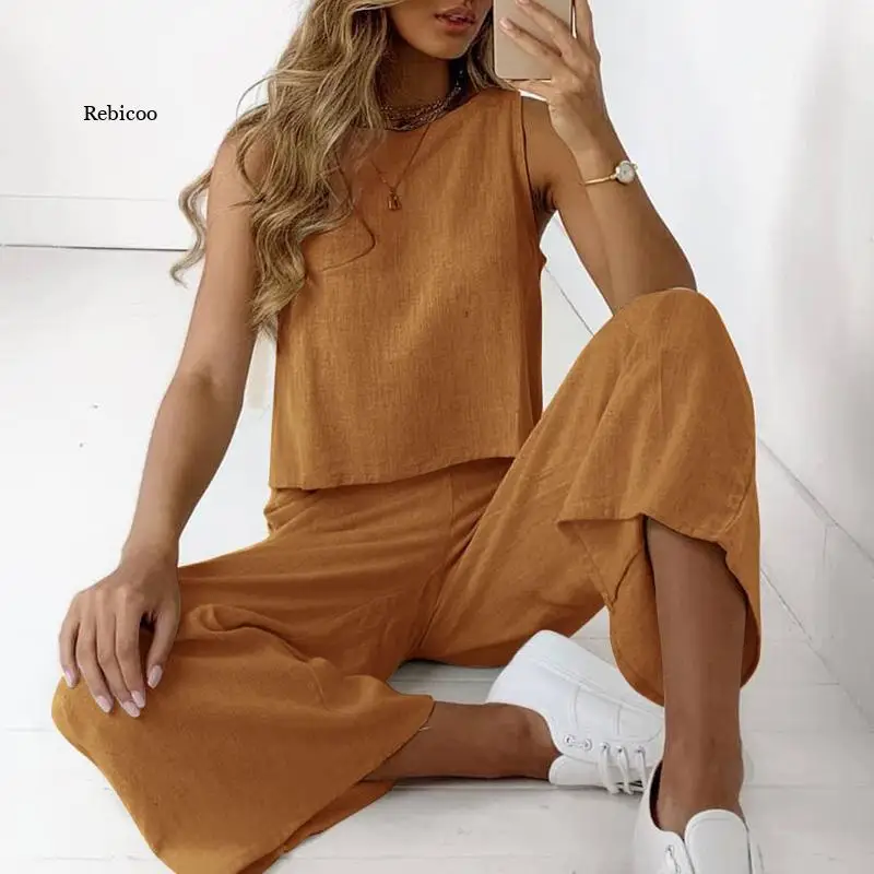 

Tracksuit New 2 Piece Set Spring Summer Sleeveless Vest Tops +Long Pants Sports Suit Female Sweatshirt Sportswear Suit For Woman