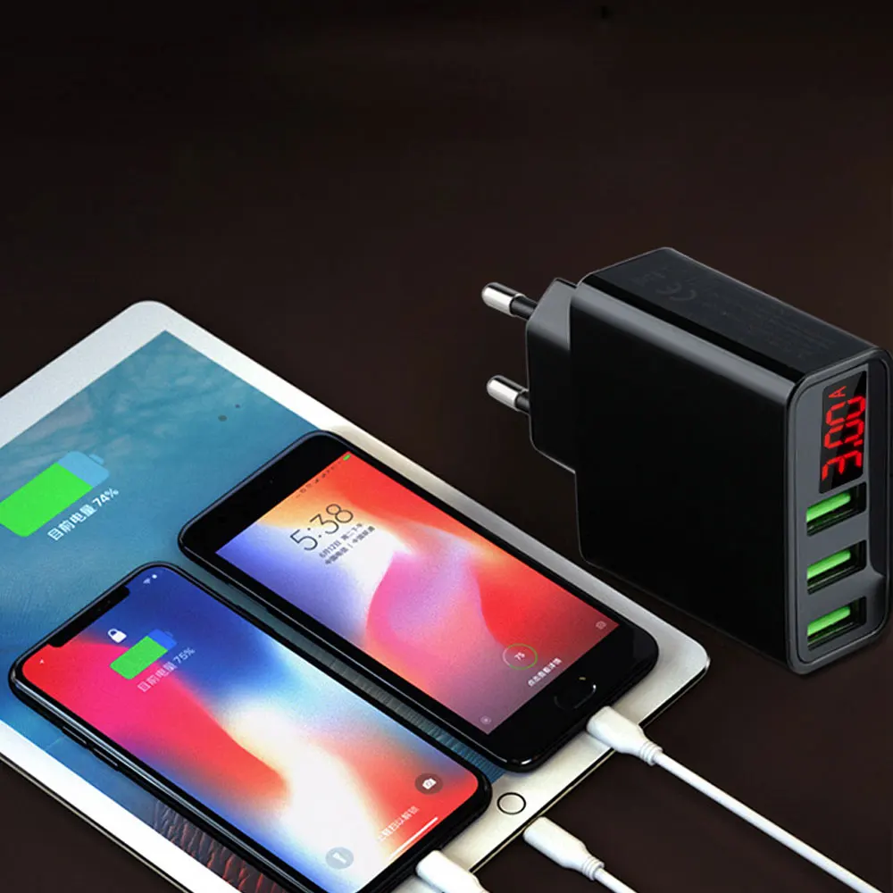 USB зарядное устройство Быстрая зарядка светодиодный дисплей EU US 3 Порт 3A usb ЗУ для