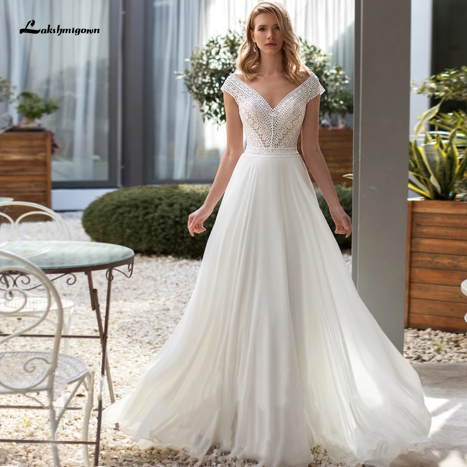 

Summer Dress Wedding Chic Bridal Robe Boho Wedding Dresses 2021 Lakshmigown Sexy Puffy Off White Chiffon Women Lace Party Gowns