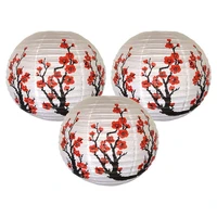 set of 3 red sakuracherryflowers white color chinesejapanese paper lanternlamp 16 inch diameterset of 3