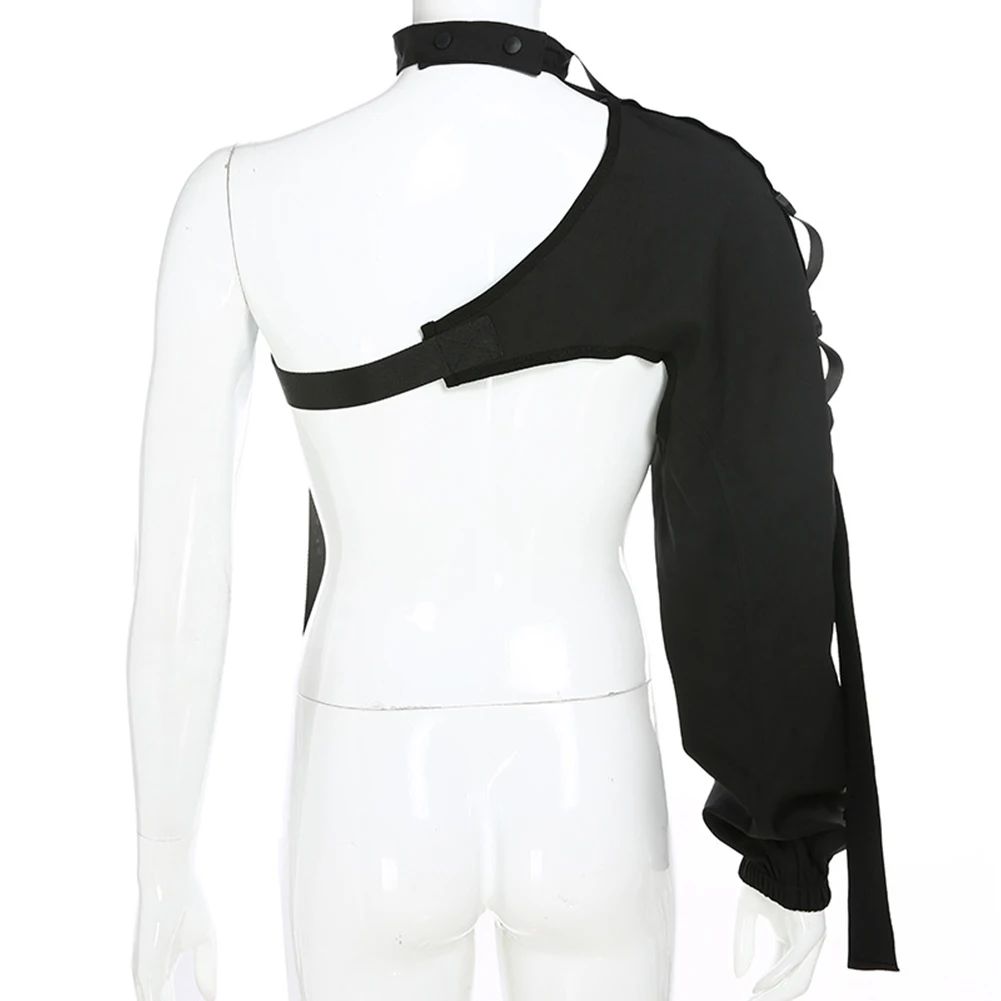 Светоотражающий топ на одно плечо в стиле Харадзюку футболка панк с длинным