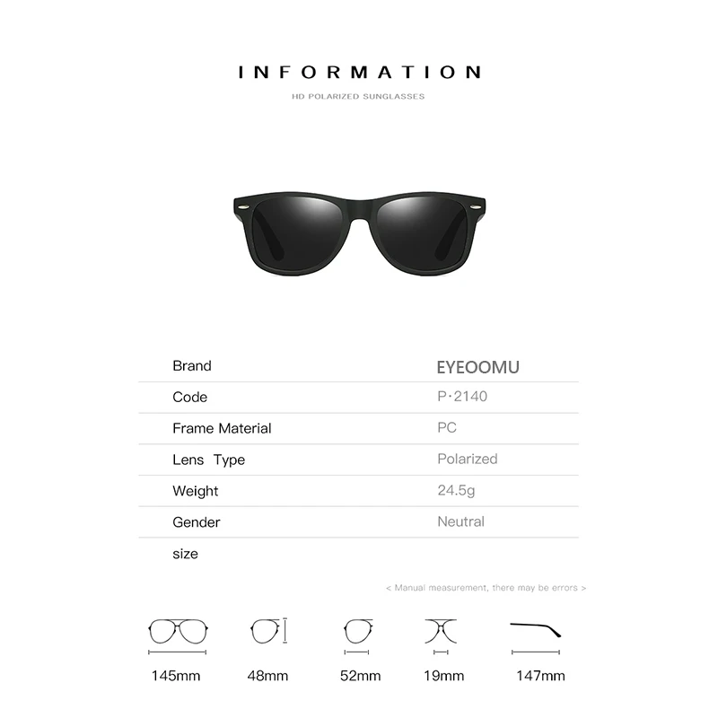 

EYEOOMU 2020 Retro Sunglasses Polarized Lens Travel 2140 Men Fashion Shades Women Brand Design UV400 Driving Glare Block Eyewear