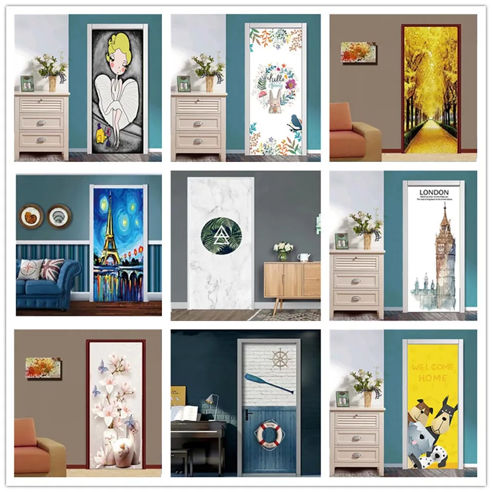 Дверные наклейки домашний декор обновление ПВХ настенная мультяшная бумага