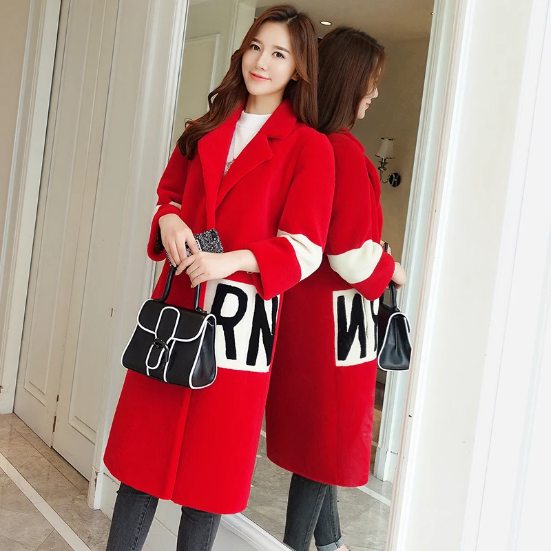 

Womens Natural Wool Coat Female 2020 Fashion Winter Jacket Women Real Sheep Shearing Fur Coats Long Overcoat 1709