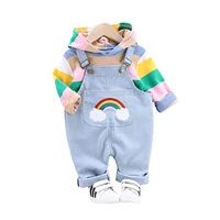 spring fashion baby boys girl clothes children hoodie candy colors shirt rainbow strap pants sets kids toddler cotton tracksuits