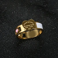 fashion hollow colorful heart rings stainless steel big heart tag white shell ring for women girls female men wedding jewelry