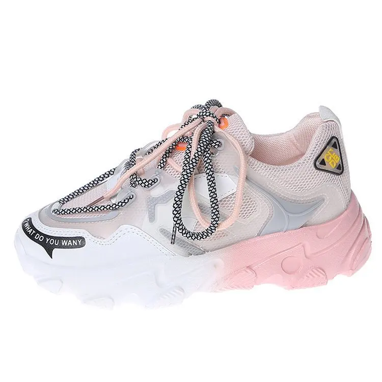 

Latest Ladies Thick-soled Sneakers Lace-up Mesh Breathable Ladies Casual Sneakers Increase Shoes Women's Shoes Zapatos De Mujer