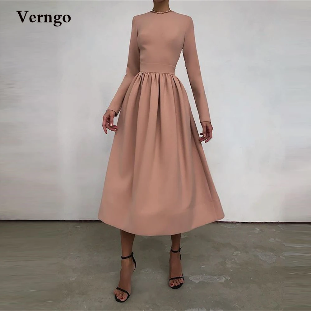 

Женское атласное вечернее платье Verngo, розовое, матовое, пыльно-розовое, с длинными рукавами, круглым вырезом, длиной до середины икры, размер...
