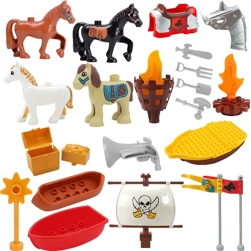 

Big Accessories Building Blocks Pirate flag Ferry War horse Armor Rudder Torch Musket Treasure chest Diy Scene Accessory Toys