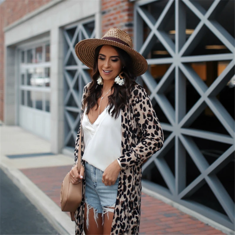 Женская модная летняя блузка 2019 года женское шифоновое кимоно с леопардовым