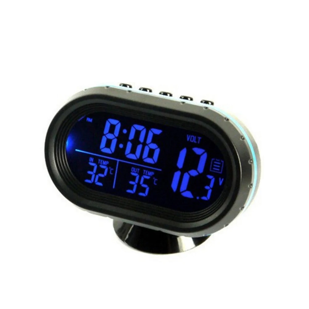 

Car Thermometer Digital Clock Automobile Clock LED Lighted Auto Dual Temperature Gauge Voltmeter Voltage Tester 12V 24V input