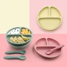 Креативная силиконовая посуда со смайликом для детей, специальная детская пищевая добавка, чаша с присоской, интегрированная Нескользящая разделительная тарелка