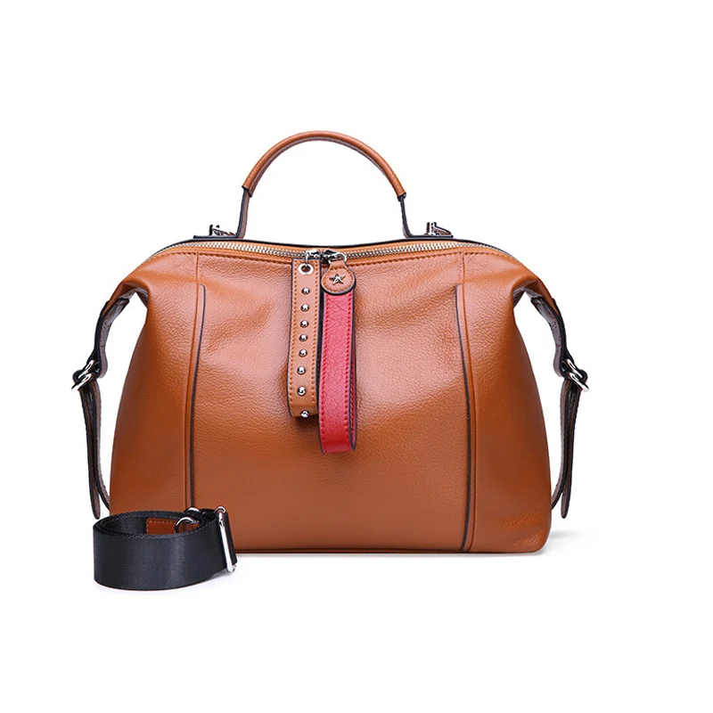 New Large Boston Bag Real Soft Leather Women's Handbag Europe Style Simple Shoulder Bag Office Lady Tote Hand Bag