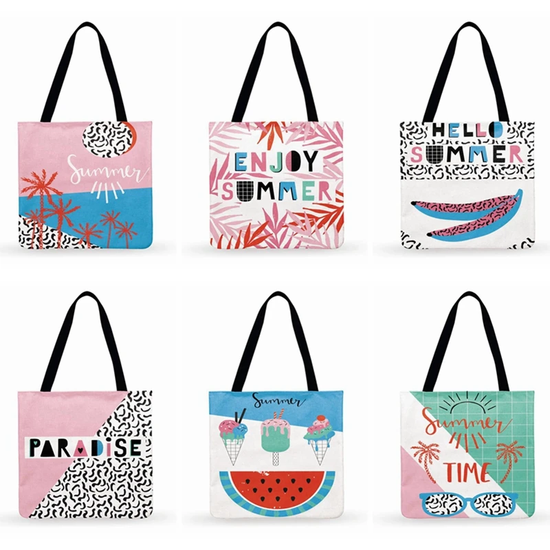 

Enjoy Summer Digital Printed Bag Women Casual Tote Bag Ladies Shoulder Bag Fashion Bag Foldable Shopping Bag Reusable Beach Tote