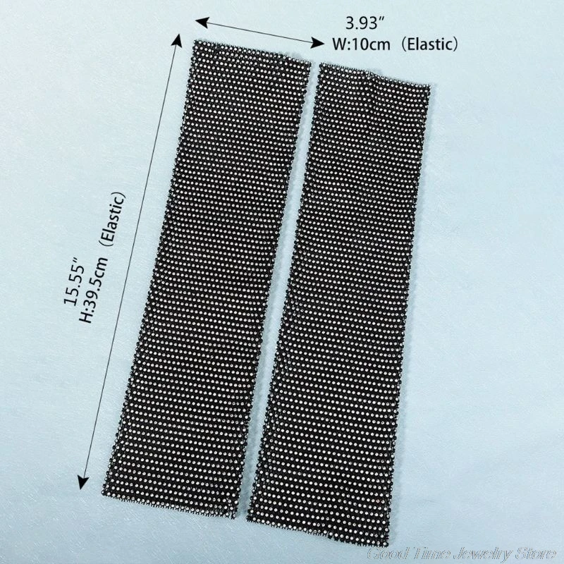 

Women Full Glitter Rhinestone Arm Warmer Sleeves Summer Sunscreen Nightclub Hollow Plaid Mesh Fishnet Fingerless Gloves M19 21