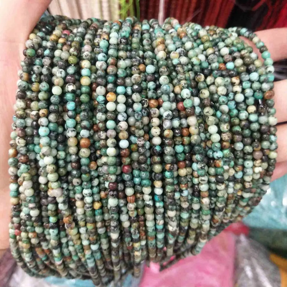 African turquoise 2 мм 3 мм из натуральных круглых камней бусины розовый кварц аметисты лазурит Агаты бусины из нефрита для самостоятельного изготовления ювелирных изделий браслет ожерелье - Цвет: African turquoise