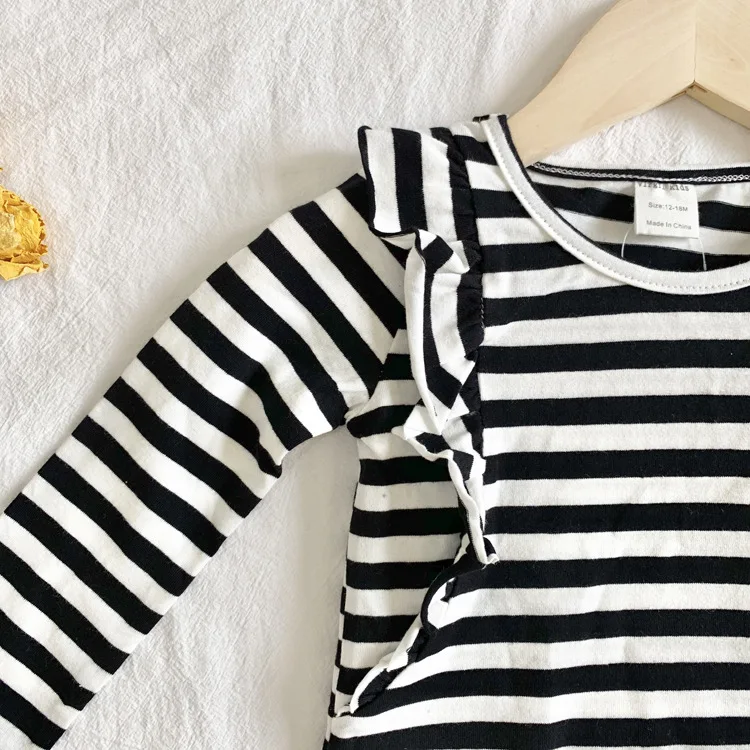 1-4Years Baby Kids Girls Cotton Striped Dress 2019 Autumn New Toddler Girl's Elegant Ruffles Fall Casual Clothes | Детская одежда и