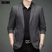 Chaqueta de Jacquard a cuadros para hombre, Blazer informal de alta gama, elegante, elegante, a la moda (3)