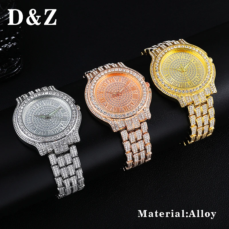 D&Z Luxury Full Zircon Date Quartz Wristwatch Mens Iced Out Bling CZ Relogio Masculino For Hipster Hip Hop Accessories | Наручные часы