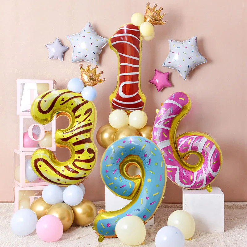 

32Inch Foil Birthday Balloon Doughnut Ice Cream Digital Balloon 0-9 Happy Birthday Wedding Party Room Decor Girl Balloon