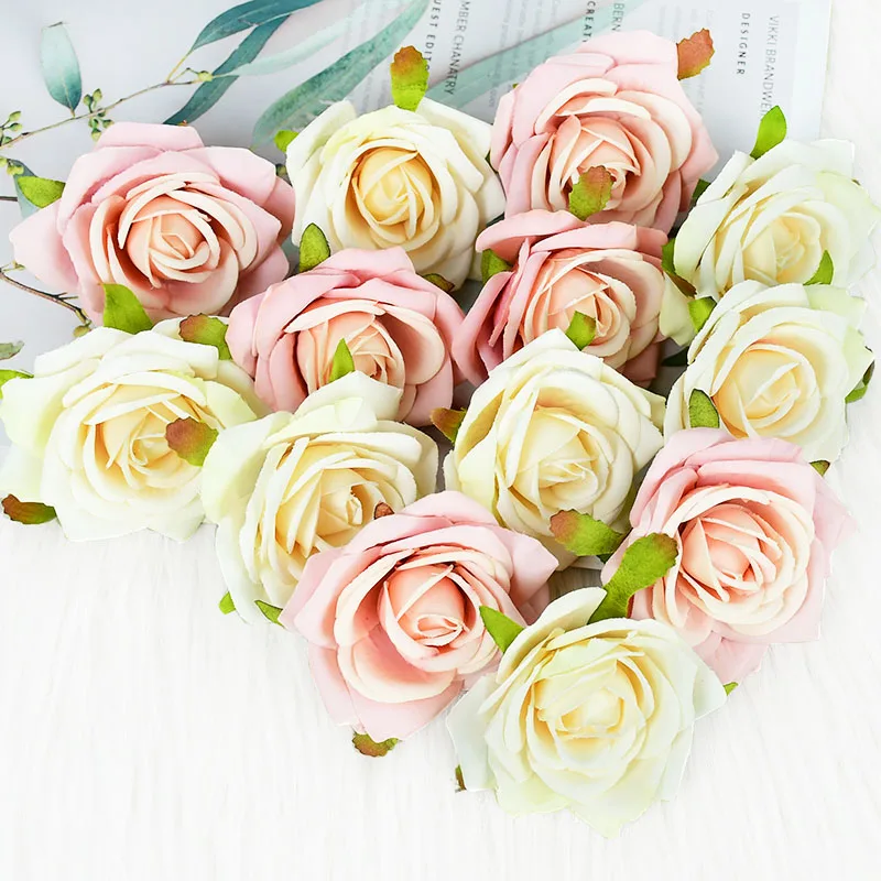 

10pcs 7cm Silk Rose Flower Head Simulation Artificial Flowers For Wedding Decoration DIY Bridal Bouquet Wreath Wed Roses Flowers
