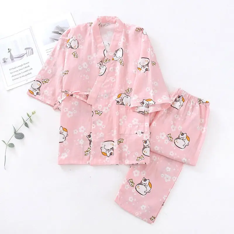 2020 г. женские пижамные комплекты милая кимоно из хлопчатобумажной марли для