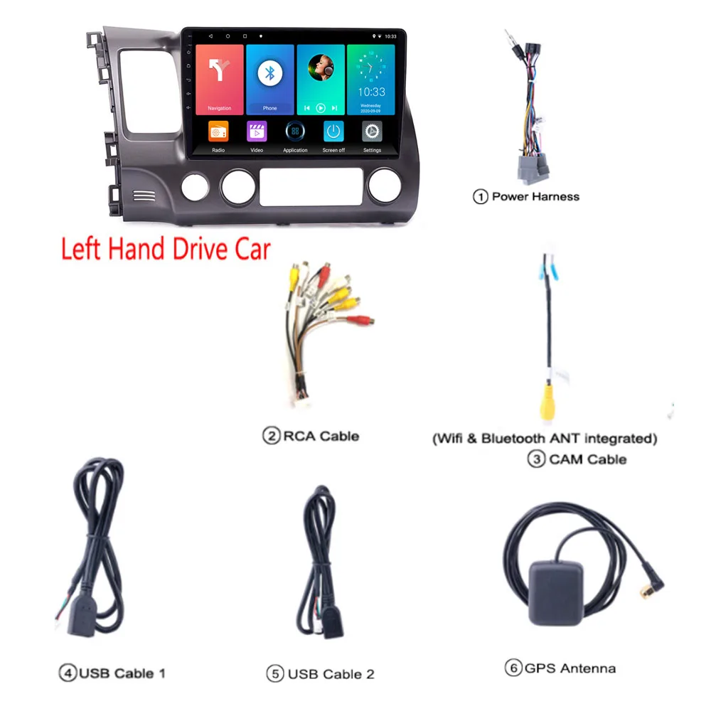 

2 din 10.1" Car Multimedia Player Android 8.1 WIFI GPS Autoradio for Honda civic 2004 2005 2006 2007 2008 2009 2010 2011