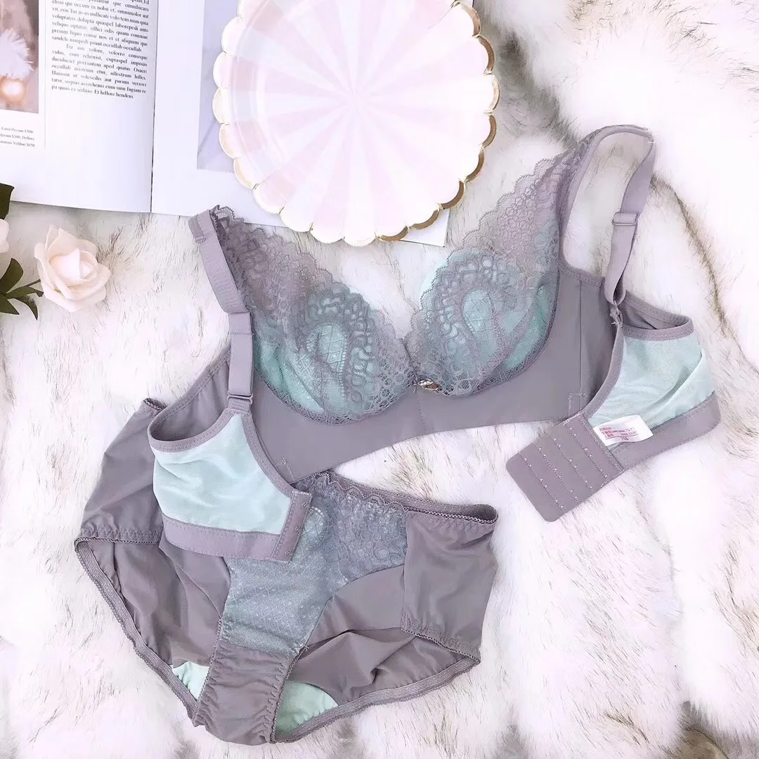 

Underwear Glass Rabbit Thin Cup Bra Lace Hit Ribbon Inserting Piece Anti-Dew Point Push Up Breast Hugging