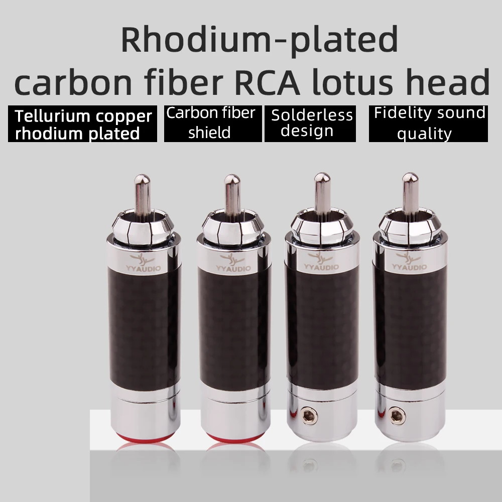 RCA Plug Connector HiFi Speaker Jack Carbon Fibre Tellurium Copper Rhodium Plated For HiFi Audio Amplifier DIY 4PCS/Lot