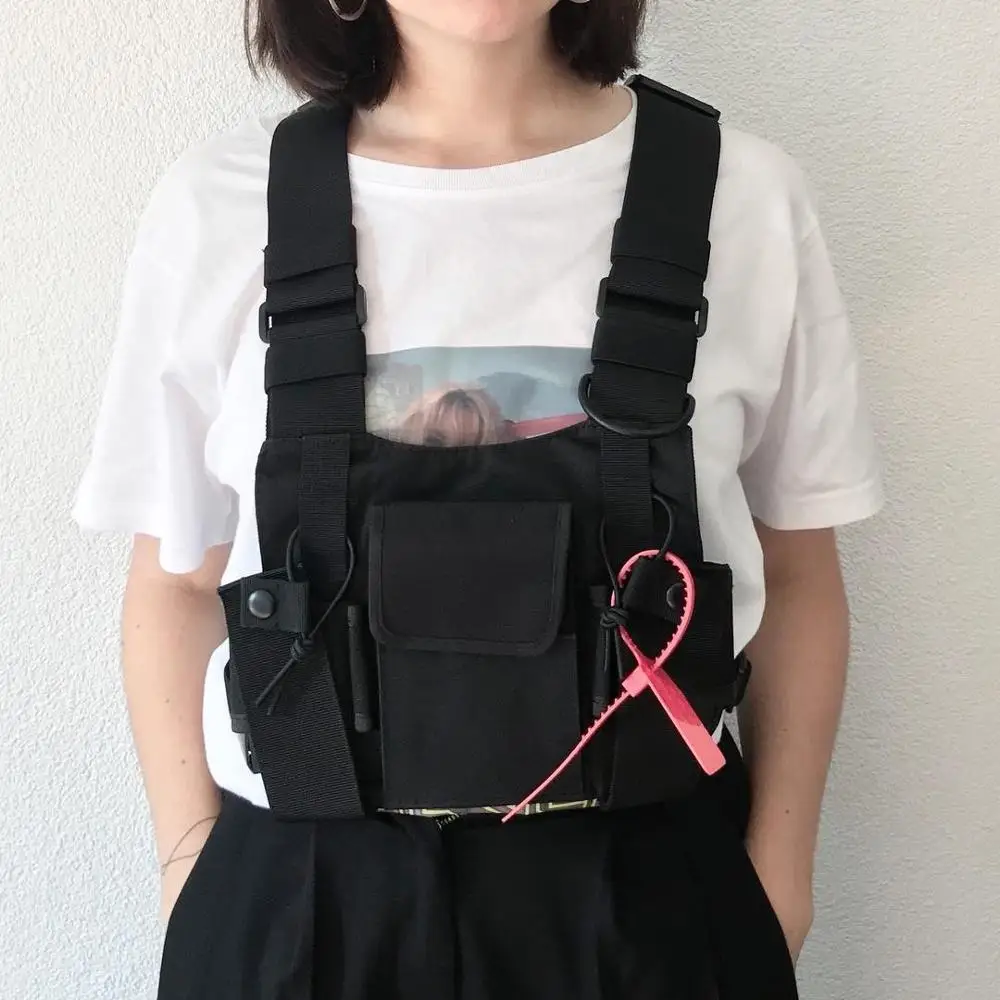 

Регулируемый черный жилет в стиле хип-хоп Уличная функциональная тактическая нагрудная сумка Kanye West поясная сумка модная нейлоновая