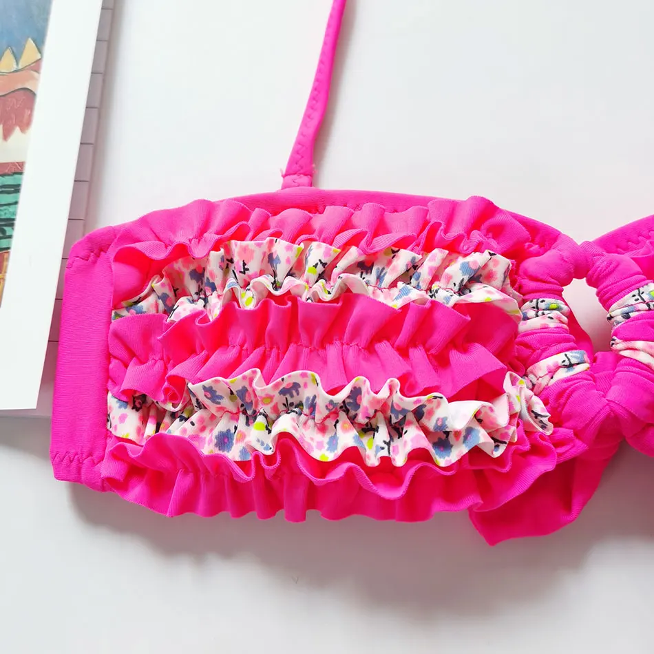 От 3 до 16 лет с оборкой для девочек Купальник детей Детские комплекты из двух