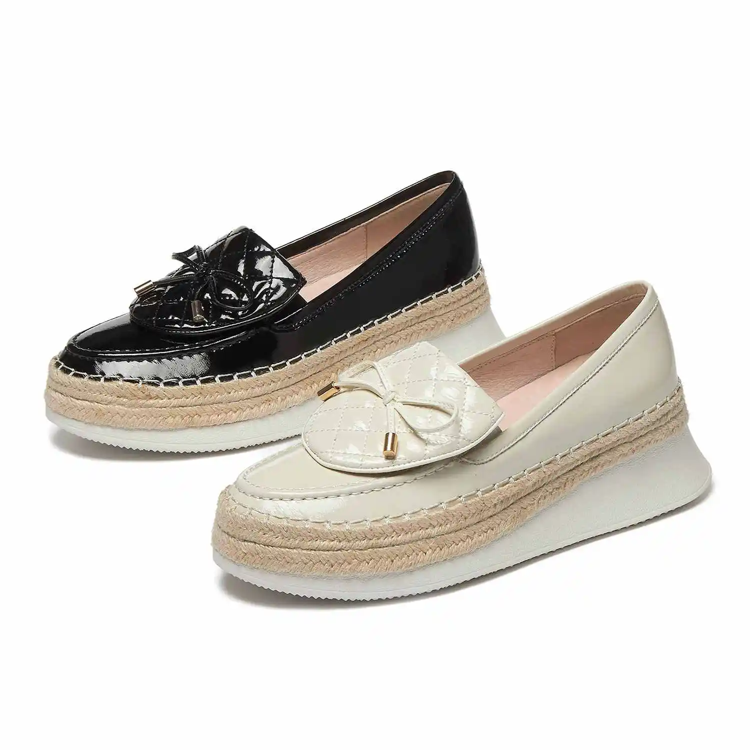 

Krazing Pot new arrival thick bottom wedges straw platform butterfly-knot round toe high heel slip on daily wear women pumps L83