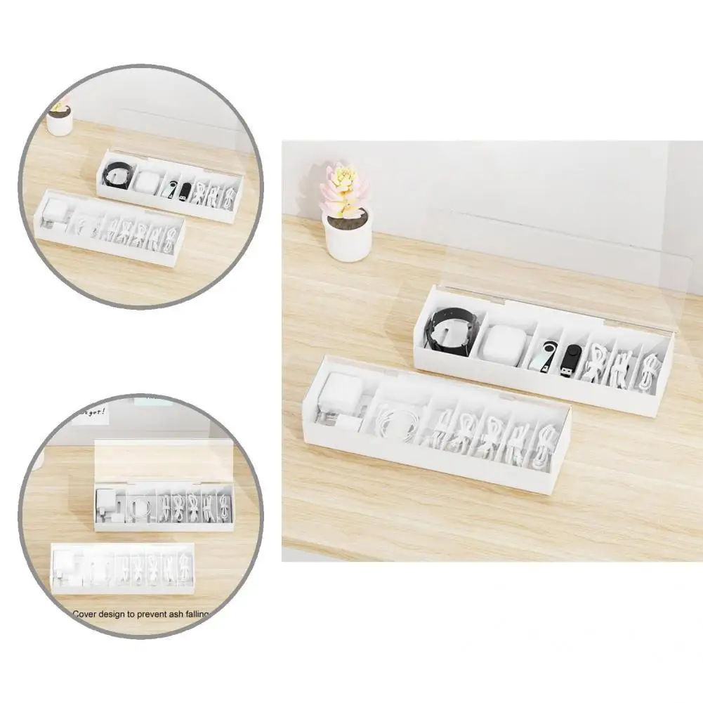 

Simple 7 Grids Tidy Countertop Cable Management Box PP Cable Storage Case with Detachable Partition Stationery Supplies