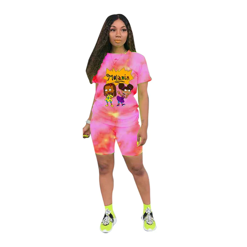 Летние костюмы из двух предметов с принтом Tie Dye повседневные укороченные топы