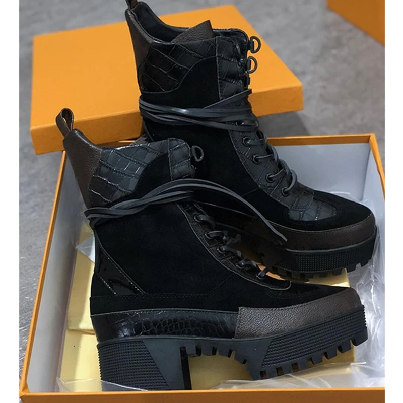 

Mixed Color Boots Fashion Leather Thick Heel Luxury Women Boots High Heel Shoes Round Toe High Quality Desert Boots Riding 2021