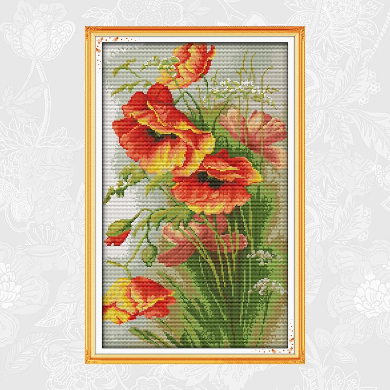 Joy Sunday ткань с принтом макового цветка для вышивки крестиком 11ct 14ct DIY наборы DMC