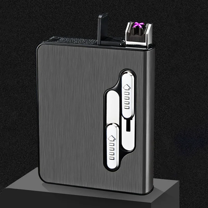 Портативный USB чехол для электронной сигареты с двойной дуговой зажигалкой 20 шт держатель для сигарет usb зарядка Зажигалка гаджеты для мужчин