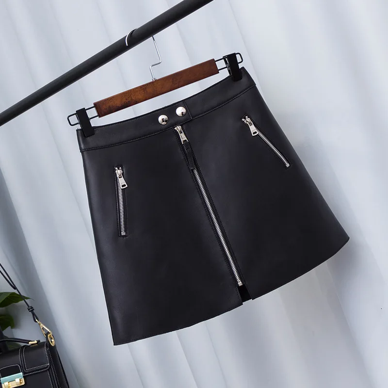 

2020 New Fashion Genuine Leather Skirt Women Natural Real Sheepskin Ladies High Waist Zippers Mini Short A-line Runway Skirts