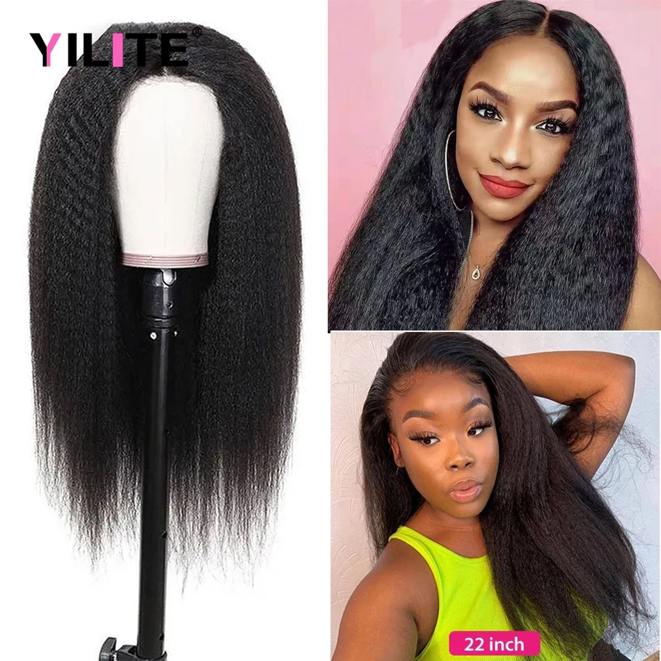 

Kinky Straight Natural 4x4 Lace Closure Human Hair Wigs Baby Hair 180% Density HD Lace Closure Wig Indian Remy Hair Wig 30 Inch