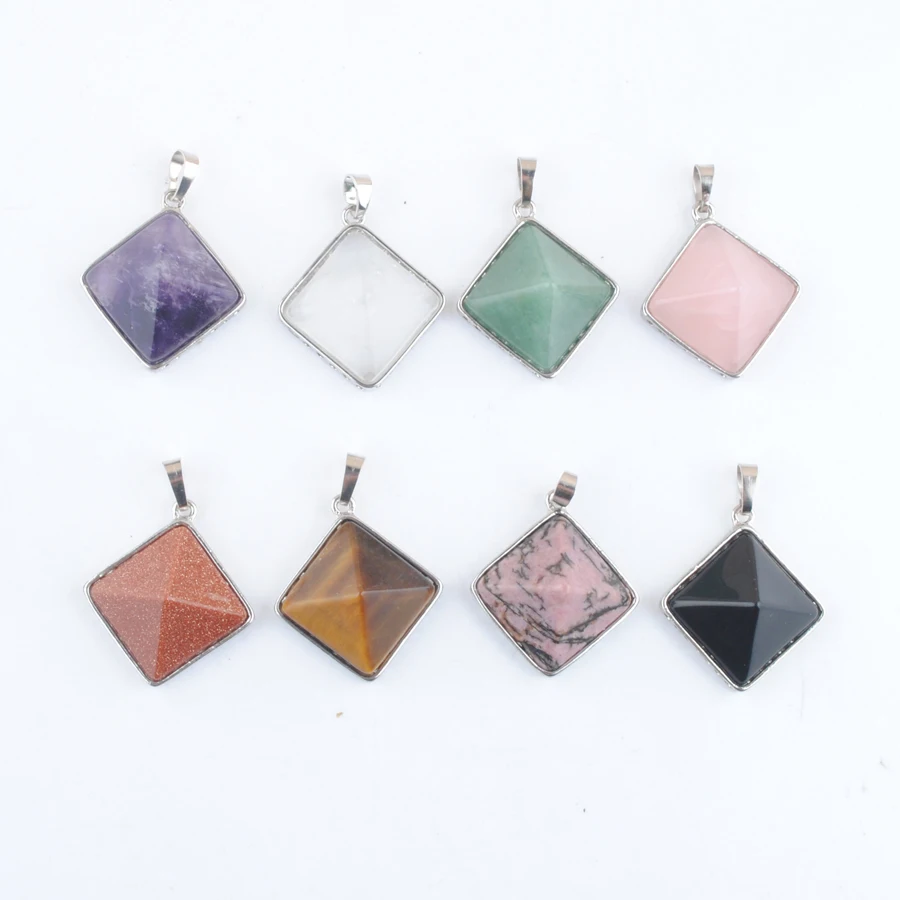 Подвески-пирамидки из натурального камня квадратные аметисты кристаллы кварц