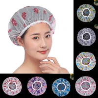 1pc newest cute and beautiful family thickened waterproof and oil fume cap high grade frosted printed lace shower cap waterproof