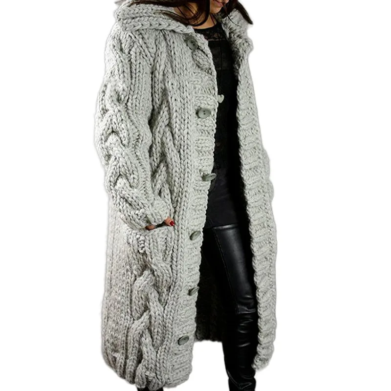 

Lugentolo Long Cardigans Women Sweaters Knitted Turn-down Collar Single-breasted Long Winter Clothes Women