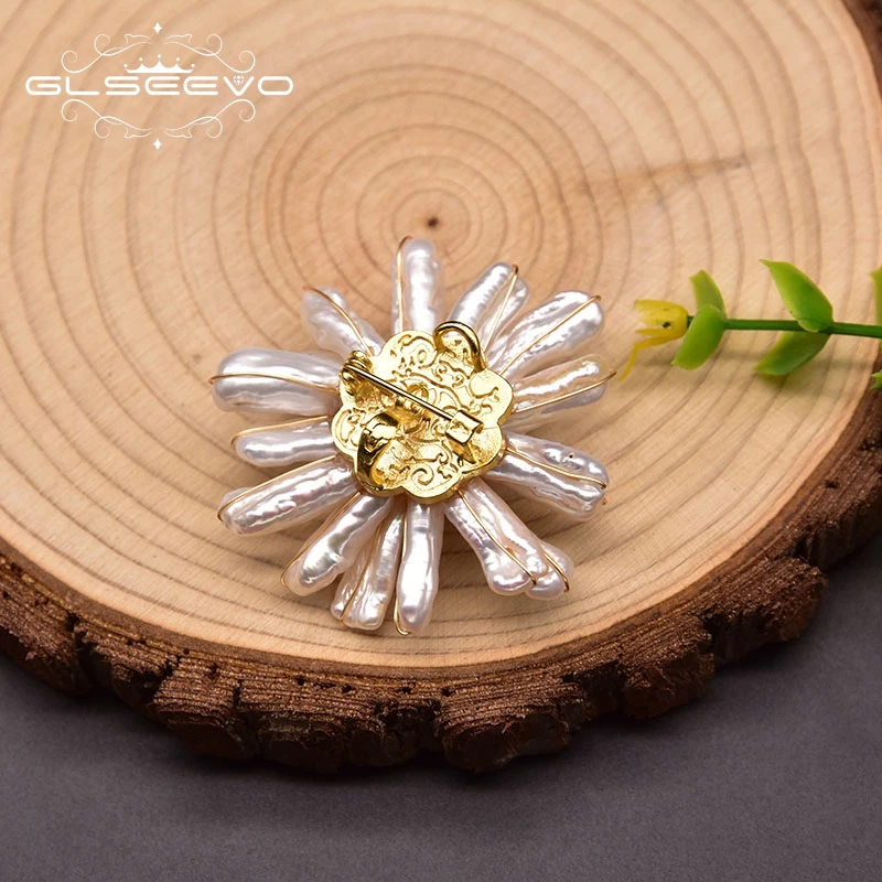 GLSEEVO оригинальный дизайн натуральный барокко белый жемчуг цветок броши для