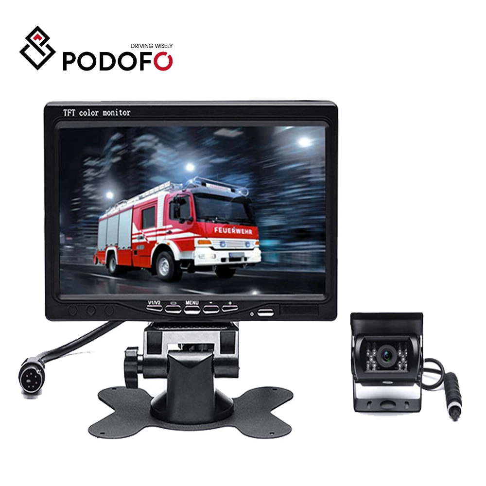 Podofo " TFT ЖК-дисплей Дисплей монитор зеркала заднего вида, 4-контактный разъем обратный резервный Камера для кэмпер караван прицепы кемперов
